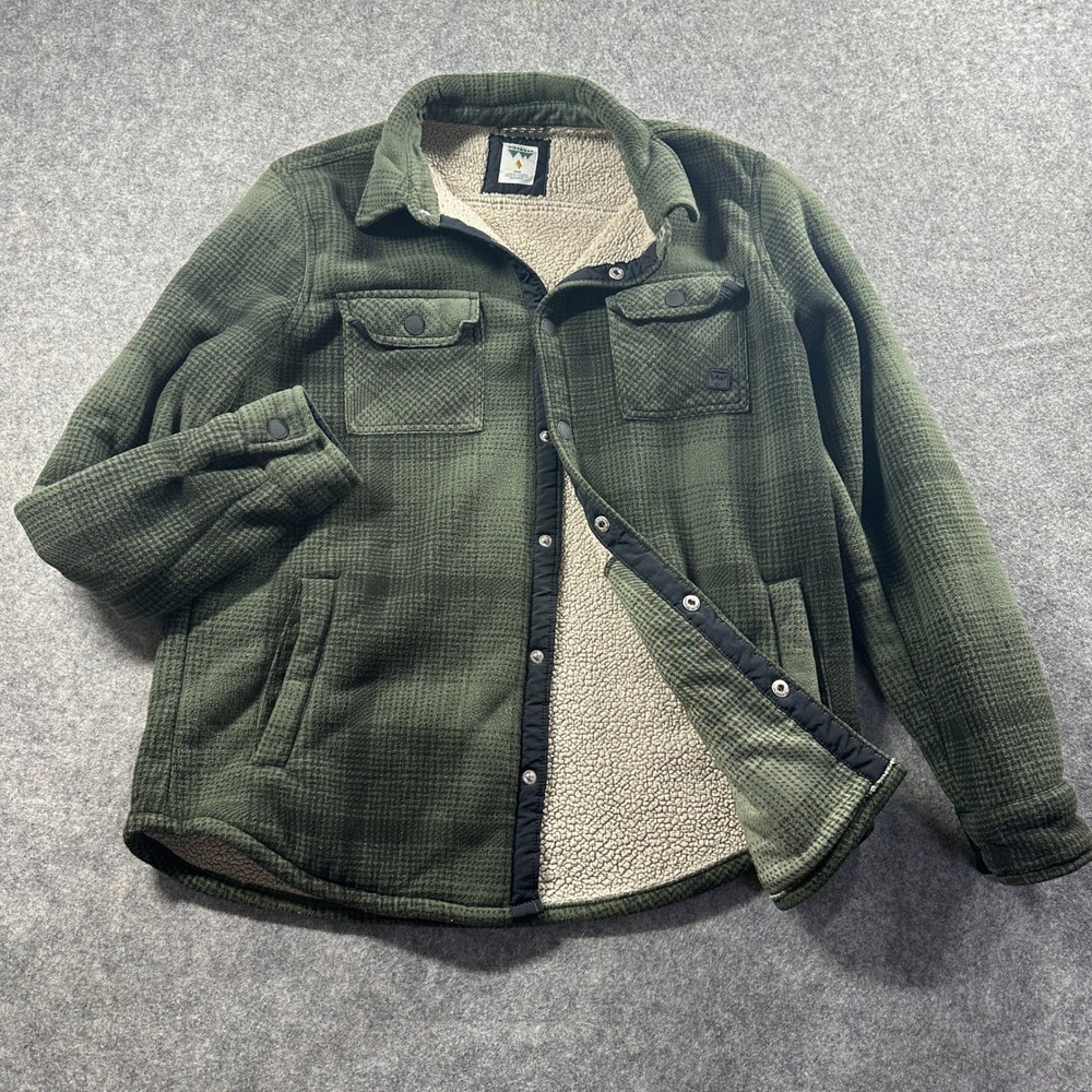 Voyager Fleece Lined Jacket‎ Mens Medium Green Plaid Snap Closure Shacket